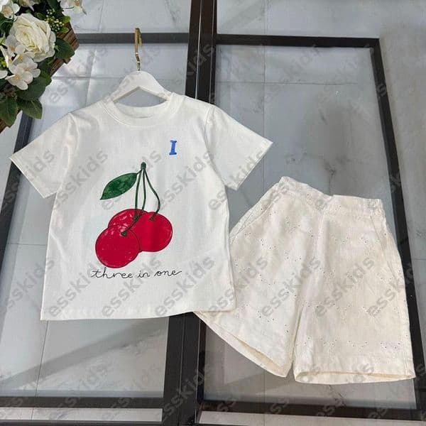 Summer new childrens clothing set cherry short sleeved pure cotton top T-shirt versatile printed shorts two-piece set trendy boys girls tracksuit CSD2507095