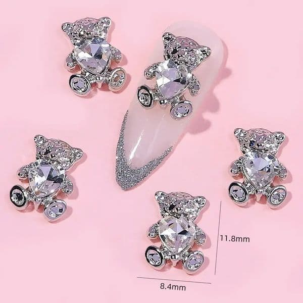 10pcs Cute Bear Rhinestones For Nails Heart Shaped Crystal 3D Nail Art Charms DIY Manicure Decoration Accessories Nail Supplies