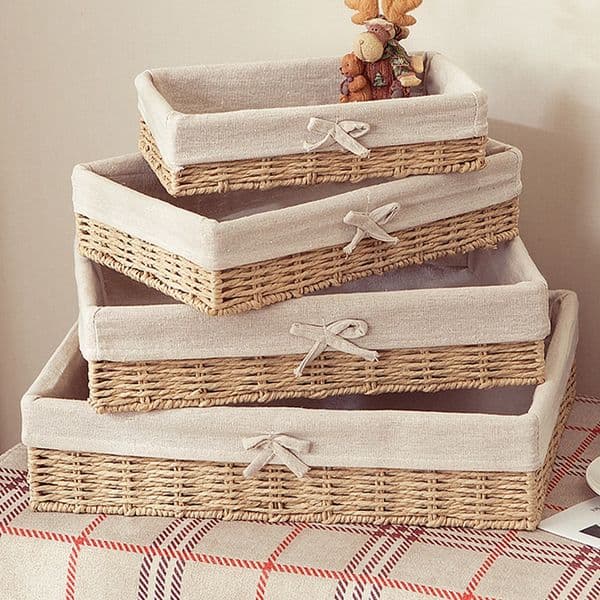 Handwoven Wicker Baskets Woven Storage Basket Sundries Organizer Clothes Laundry Basket Toys Snack Container Desktop Storage Box