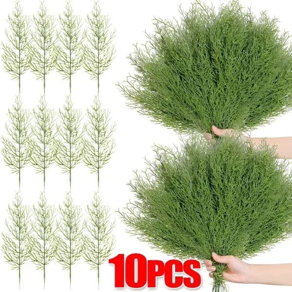 10/1pcs Pine Branches Artificial Plants Xmas Wedding Home Xmas Tree Decorations Diy Handcraft Bouquet Gift Box Decors Supplies