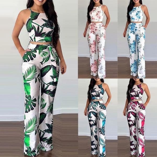 Summer Two Piece Set Women Fashion Short Print Sleeveless Vest High-waisted Wide-leg Pants Suit Two Piece Set Women Casual Suit 250709