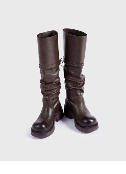 Fashion Stylish Versatile Women Shoes Leather Boots Women Round Toe Boot Hip hop Rock Punk Style Designer Slip On Long Boot Shoes Vintage