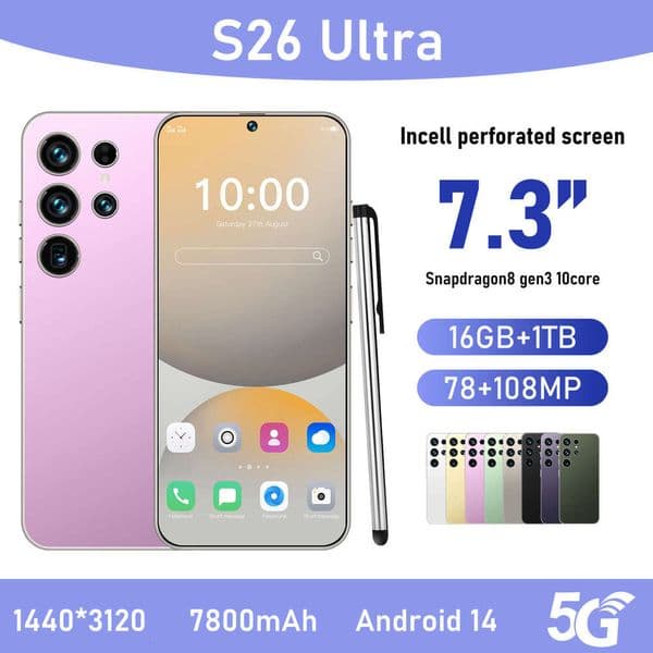 i15 i16 5G Hot Selling List S26 Ultra Brand New Android Smartphone 7.3 Large Screen 16+1T Mobile Phone