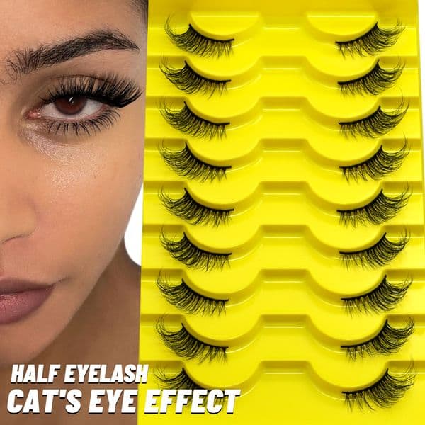 GROINNEYA Half Lashes 5/7/10 Pairs Half Lashes Soft Natural Cat Eye Lashes Makeup Tool Fake Eyelashes Extension Fluffy Faux Cils