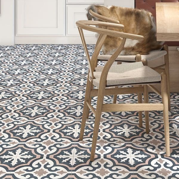 12PCS Moroccan style pattern non-adhesive floor stickers waterproof non-slip tile stickers kitchen bathroom home decoration stic