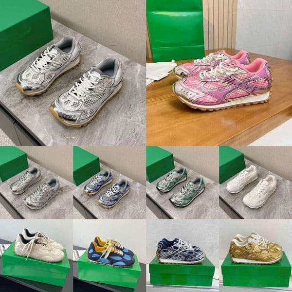 Top Quality Designer Runner Sneaker Casual Women Men Trainers Metal Leather Mesh Nylon Fabric Sneakers Green Blue White Black Shoes