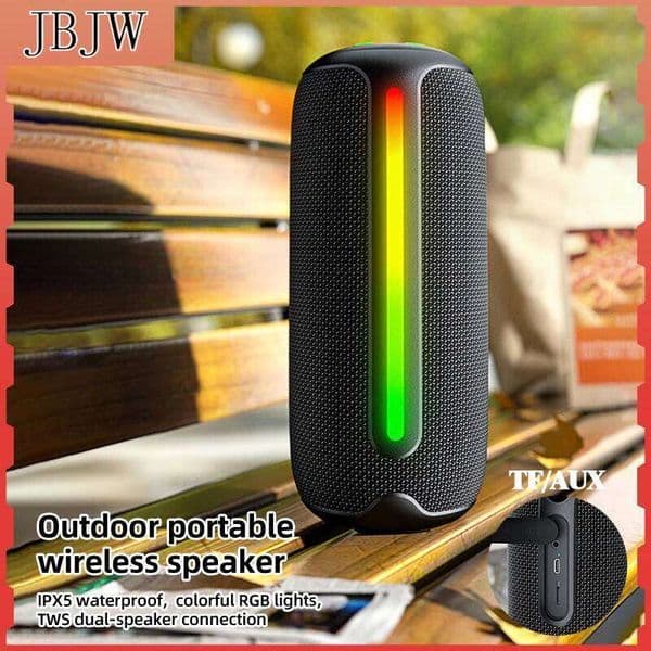 JBJW Portable Wireless Speaker Bluetooth V5.3 Adjustable RGB Breathing Light 20W High-power TWS Waterproof Outdoor Subwoofer