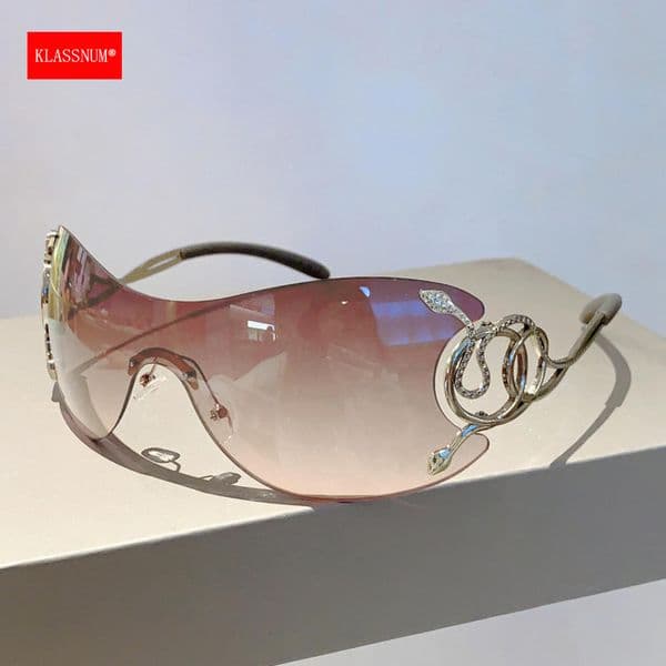 KLASSNUM Y2k Rimless Sunglasses Women Stylish Gradient Lens Outdoor Shades Trendy Luxury Brand Design Metal Frame Eyewear Goggle