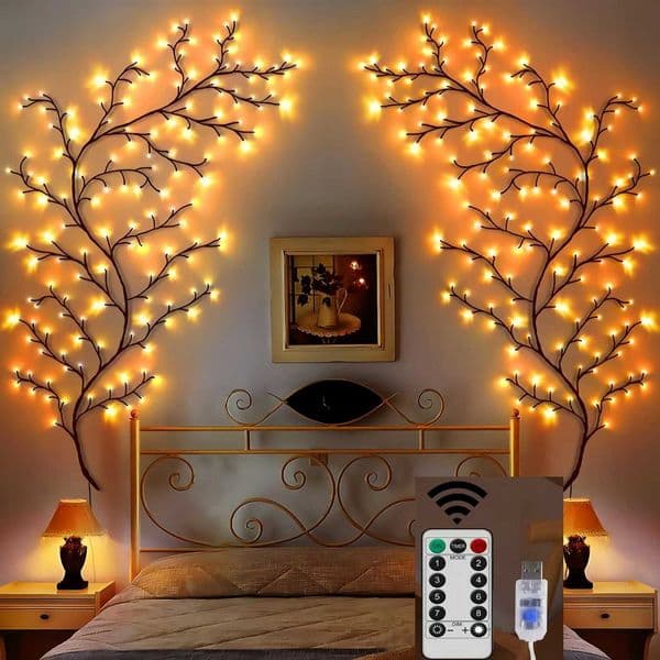 72/96/144LEDS USB Willow Vine Branch Lights 8 Modes Warm White Light for Wall Room Kitchen Coffee Shop Christmas Halloween Decor Z250710