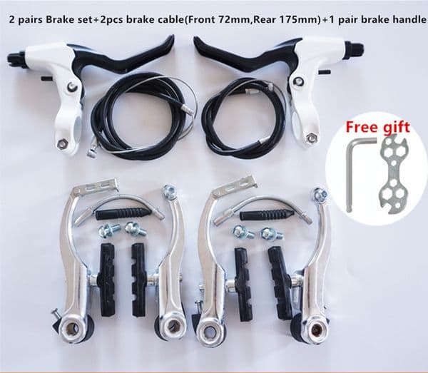 MTB Bike V Brake Caliper Set AL Mountain Bicycle BMX Cruiser Linear Pull Braking Clamp Set With Brake Pads and levers Silver
