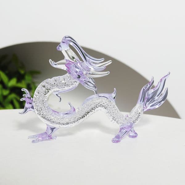 Purple Crystal Dragon Figurine Collectible Hand Blown Glass Chinese Dragon Ornament Home Lucky Feng Shui Decor