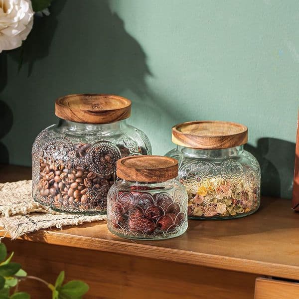 Vintage Begonia Pattern Glass Sealed Jar Storage Box Kitchen Household Dried Fruit Snacks Large Capacity Storage Jar Container