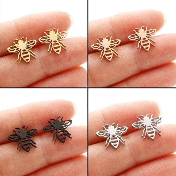 Small Bee Stainless Steel Earrings For Women Girls Mini Insect Animal Ear Piercing Stud Earrings Party Jewelry Gift Aretes
