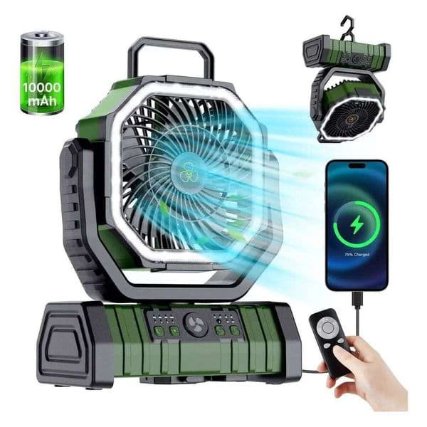 Mah High Capacity Battery LED Light Camping Fan Movable Wireless Air Circulators Outdoor Ventilador With Hook