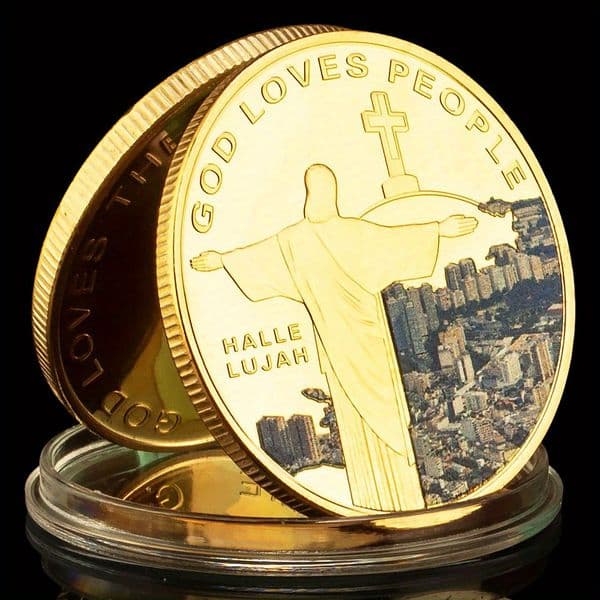 Christ The Redeemer Collectible Commemorative Coin God Loves People Golden Plated Collection Art Cross Souvenir Coin