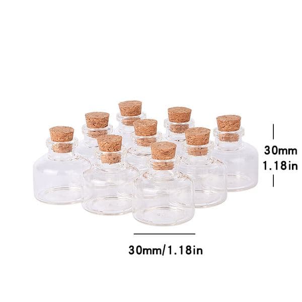 9ML 30x30x10mm Mini Glass Bottle with Cork Lids Potion Bottles Glass Jars Glass Vessels Message Bottles for Wedding Party