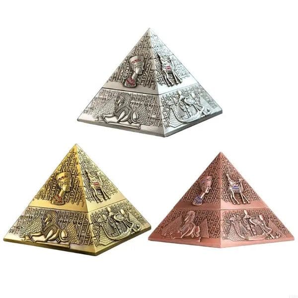 68D Windproof Metal Pyramid Ashtray Vintage Egyptian Cigarette Holder with Lid Desktop Tray for Outdoor Indoor Home 250710BJ