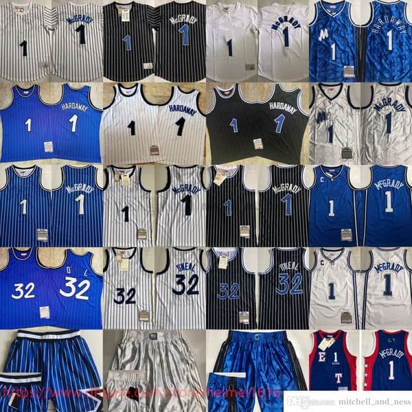 MitchellandNess 1993-94 Authentic Embroidery Throwback ONeal Basketball Jersey Classic Retro Anfernee Hardaway Jerseys Real Stitched McGrady Breathable Sport