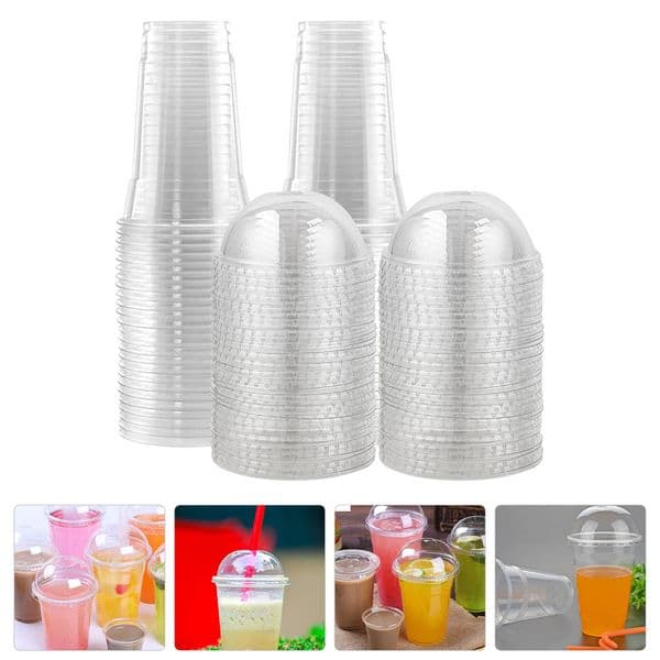 50pcs Glasses With Lid 460/600ml Disposable Transparent Plastic Juice Yogurt Cups Milk Tea Juice Cold Drink Smoothie