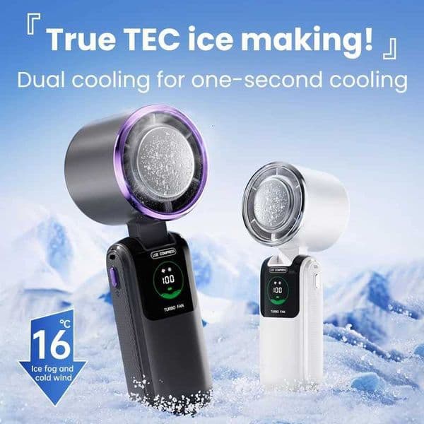 2025 New Ice Pack Handheld High-Speed Fan Folding 100 Speed Infinitely Adjustable Fan Portable Outdoor Hanging Neck Small Fan XJ250710