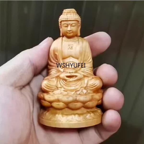 Vintage Nostalgic Cliff Cypress Wood Carving of The Great Sun Buddha Statue, Home, Living Room, Car Mounted Decorations
