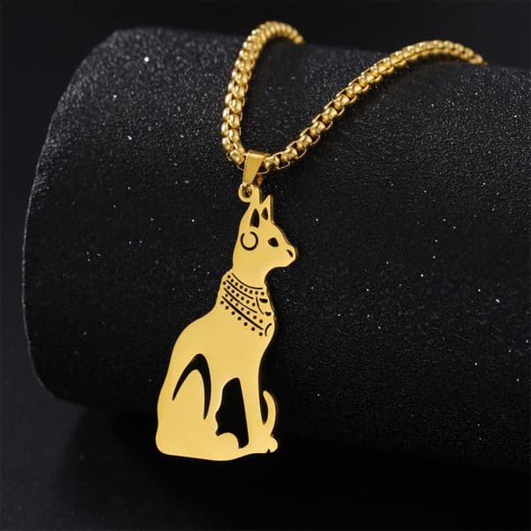 EUEAVAN Egyptian Cat Goddess Bastet Necklace Stainless Steel Ancient Egypt Vintage Animal Necklaces for Man Amulet Jewelry Gifts