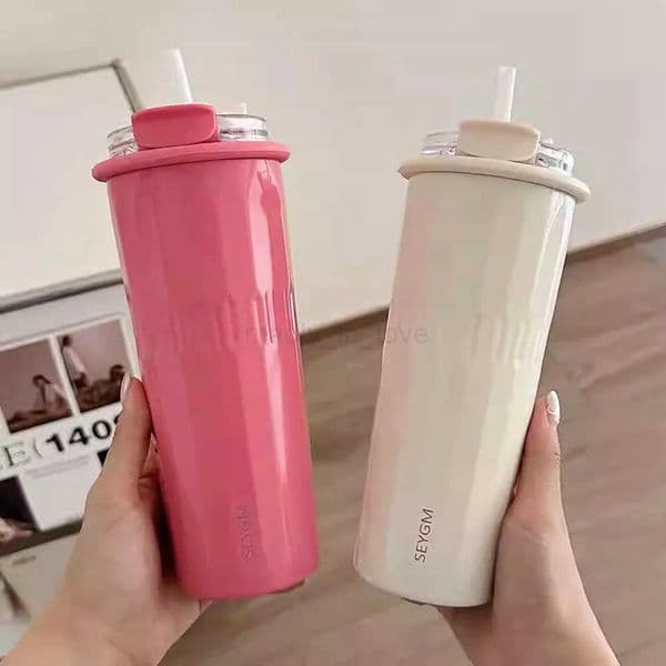 500ml Cute Tumbler Cups With Straw Stainless Steel Thermal Water Bottle Korean Thermos For Hot Ice Coffee Tea Juice Water Cup M250710