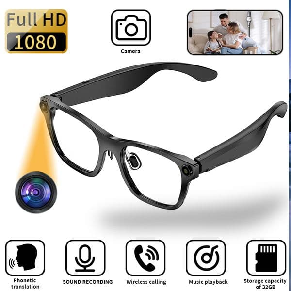 LIGE Smart Glasses - AI Translation with Blue Light Filtering, Wireless Calls, Music Control, Multi-Language Support, Intelligent Voice Assistant Z260306