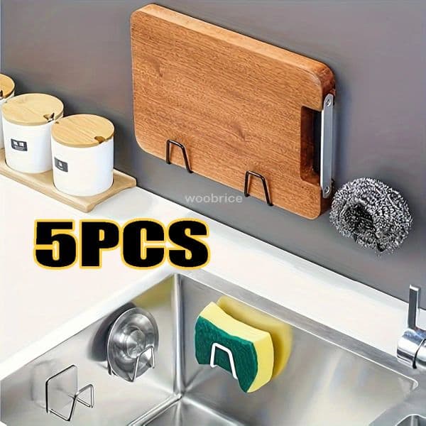 1-5Pcs Kitchen Sink Sponge Rack Drain Storage Holder Self Adhesive Stainless Steel Wire Ba Il Rag Brush Organizer Wall Hooks