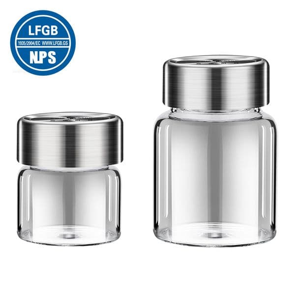 4 Pcs of LFGB Certificated High Hardness High-Borosilicate Glass Cubilose Jar Transparency Bottle with 304 Stainless Steel Cover