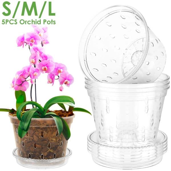 2026 5Pcs Plastic 4/5/6Inch Transparent Slotted Orchid Pots With cologne Holes And perfume Saucers Breathable Flower Plant Pot For Nursery Free Shipping