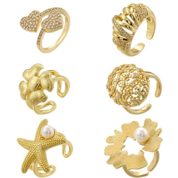ZHUKOU Women's Ocean Starfish Flower Ring Men's Metal Ring Wedding Band Couple Engagement Jewellery 1 Piece：VJ733-VJ738