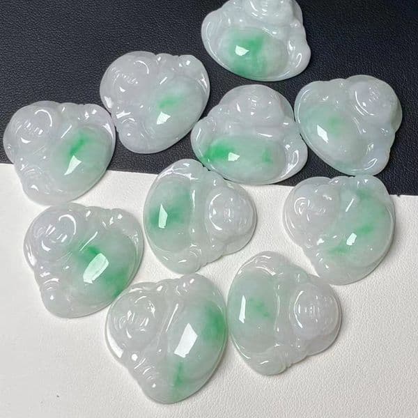 Natural Emerald statue Myanmar Spring ribbon Green quality pendant big belly Buddha Jade neckla