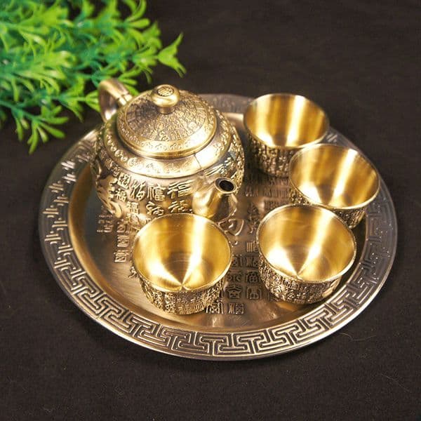Vintage Baifu Carved Tea Set Complete Set Chinese Bronze Teapot Cup Tray Six-piece Set Flagon Kettle Portable Travel Home Gifts
