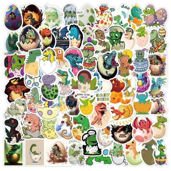 70Pcs Dinosaur Egg Stickers Cute Dinosaur DIY Stickers Scrapbooking Phone Luggage Skateboard Waterproof Graffiti Decals