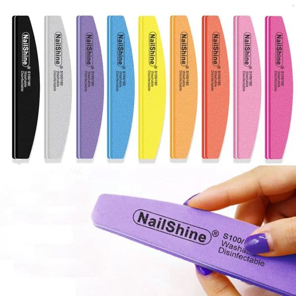 10pcs/lot Halfmoon Double Side Nail files buffer 100/180 Polishing Grinding Manicure Pedicure Nail Buffers File Tools 250711