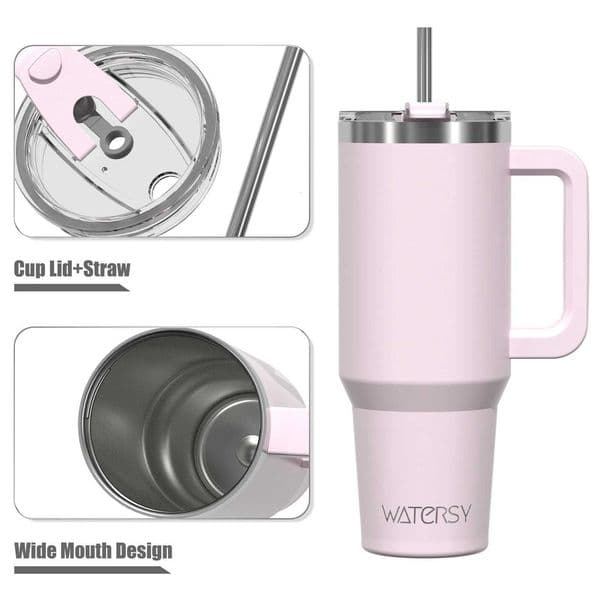30/40oz Stainless Steel Thermal Cup with Handle and Straw Large Capacity Insulated Mug Double Vacuum Car Tumbler X2507111