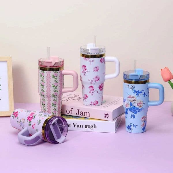14oz Car Cup 304 Stainless Steel Insulated Travel Tumbler with Handle Straw Lid Cold Retention for Vehicle Office Gifts X250711