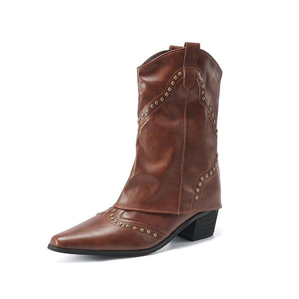 Gothic Boot Women Fashion Stylish Versatile Vintage Shoes Leather Rivet Women Point Toe Boot Hip Hop Punk Designer Ankle Boot Shoes