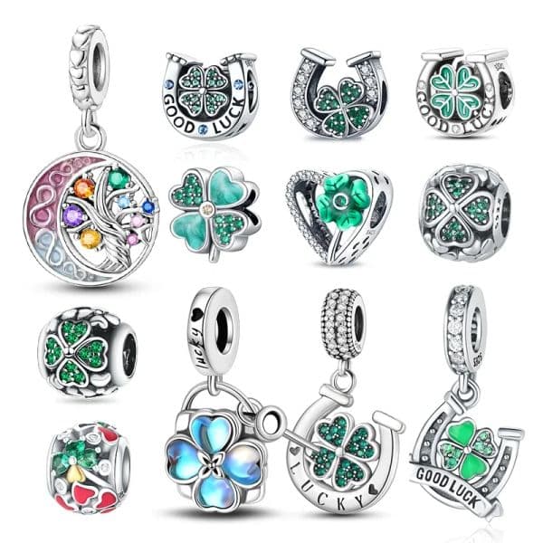 925 Sterling Silver Lucky Charms Four Leaf Clover Green Beads Fit Original Bracelets S925 DIY Jewelry Gifts Accessory for Women
