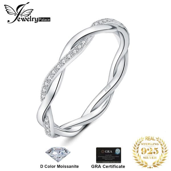 JewelryPalace D Color Love Rope Infinity 925 Sterling Silver Stackable Band Ring for Woman Yellow Rose Gold Plated 250626