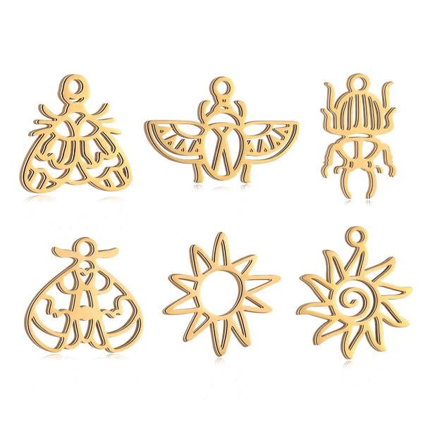5Pcs Butterfly Moth/Hollow Sun/Egyptian Scarab Beetle Charms Stainless Steel Insect Pendant Diy Necklace Bracelet Jewelry Making