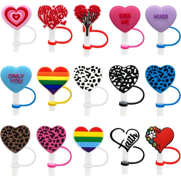 1pcs Heart Silicone Straw Topper Full-Cover Top Decorations Leopard Print Straw Cover Tumbler Cup Leak Resistance Accessories