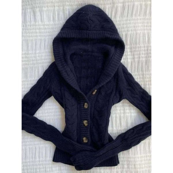 Fashion Vintage Solid Knitted American Cardigan Haruku All Match Punk Jumpers Y2k Aesthetic Spring Autumn Clothes