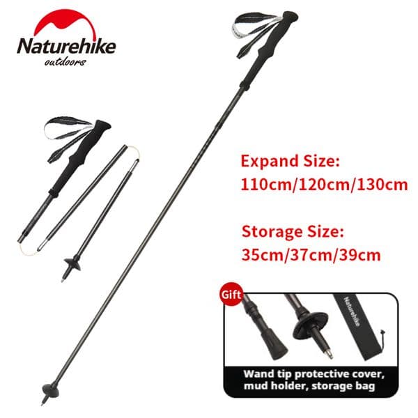 Naturehike Ultralight Trekking Pole 3K Carbon Fiber 7075 Aluminum 4 Section Folding Walking Hiking Stick Climbing Telescopic Z260508