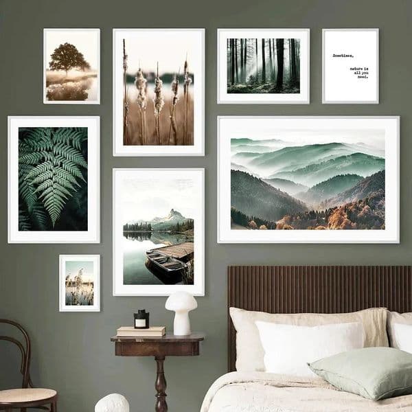 Scenic Lake Mountain Boat Canvas Art Nordic Forest Plant Quotes Wall Decor for Living Room Bedroom Office Inspirational Natu