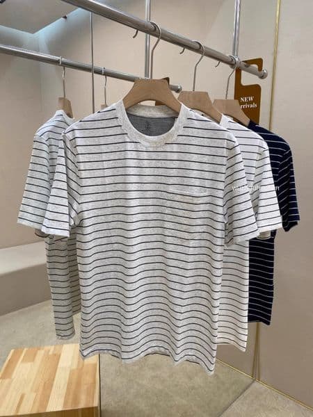 Men T Shirts Summer Striped Casual Round Neck Short Sleeve T-shirt B1289