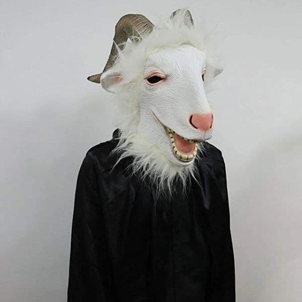 Latex Goat Mask Antelope Mask with fur and horns for Halloween Costume Party Rubber Animal Head Mask 250709