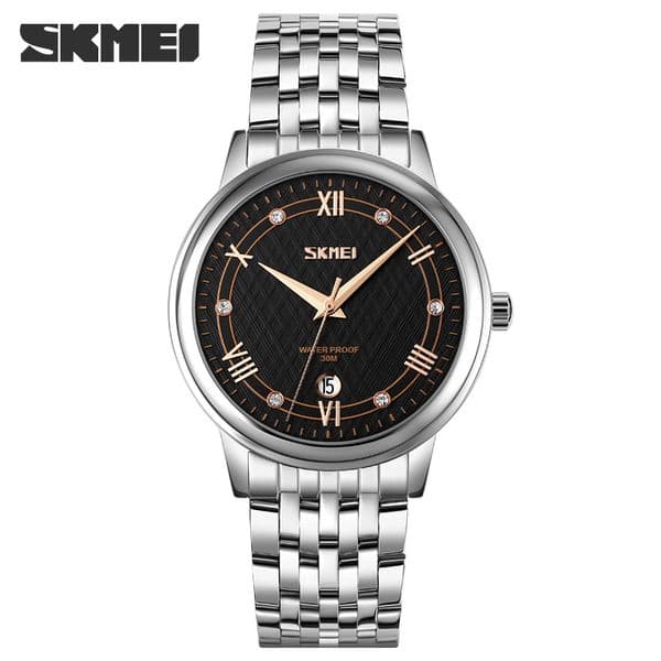 Fashion solid steel belt couple watch cross-border simple casual calendar men and women business quartz watch c3