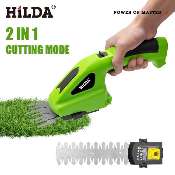HILDA 2-in-1 Handheld Hedge Trimmer Electric Grass Trimmer Lightweight Shrub Trimmer Green Garden Bush Trimmer Cordless